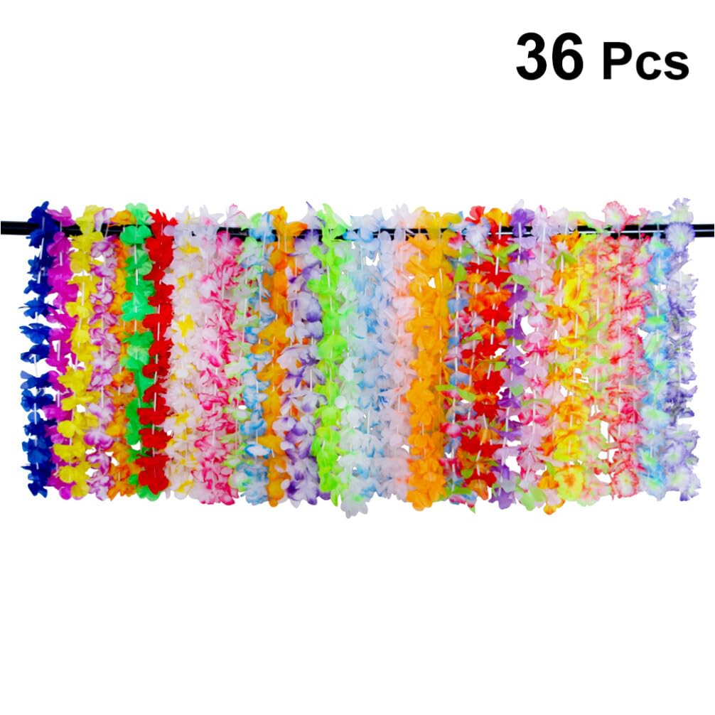 Bunter Hawaii Halskranz 36 Stück aus Polyester, Dekorativ | Kunstblumen Design, Tropischer Stil, Zerlegbar, mit Haarclips, Große Größe für Partys und Räume