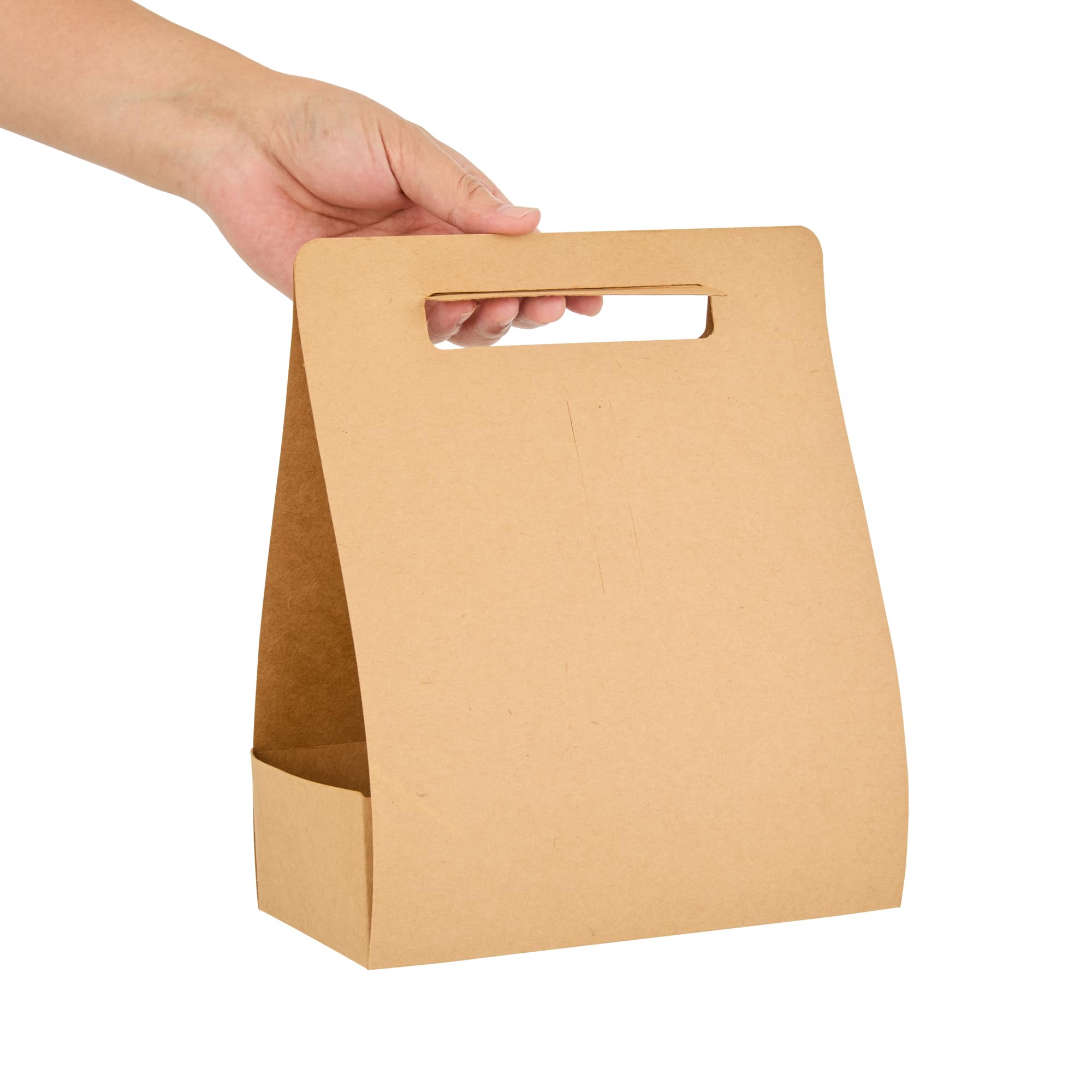 Restaurantware Bio Tek - Fiambreras de papel con asas, 100 recipientes desechables de papel kraft para alimentos, 21 x 10 x 20 cm, portavasos para utensilios de cocina, portadores de bebidas para