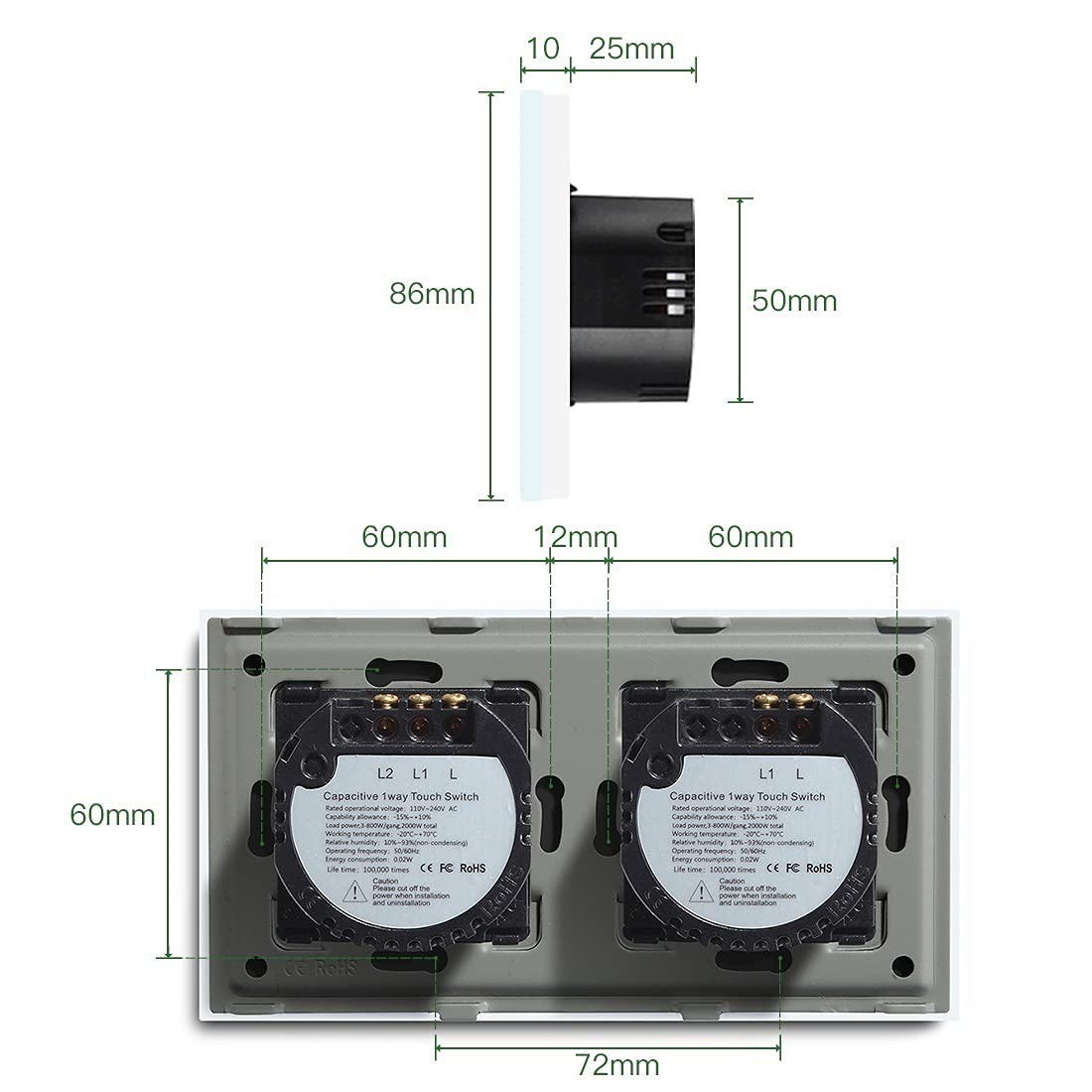 Touch Lichtschalter, Lichtschalter Touch 1 Gang 2 Gang Touch Sensor Switch 1 Way 2 Wege Lichtschalter weiß schwarz Golden Klassenfeld Schalter wasserdichte Schalter(Gold,2 Way_1)