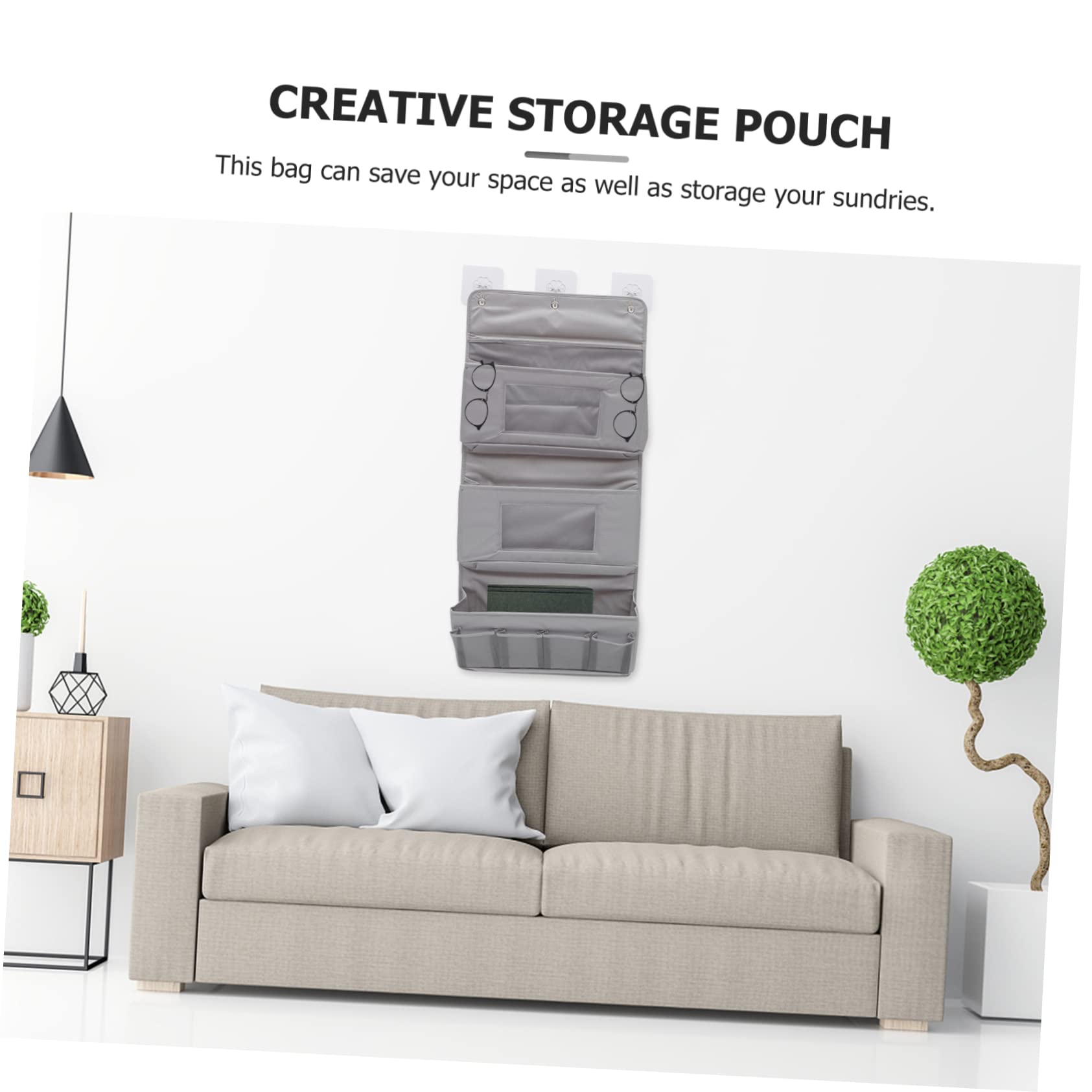 JECOMPRIS 1Set Large Capacity Wall Hanging Storage Pouch Door Organizer Bag Grey with Punch Hooks for Easy Installation for Socks Cosmetics and More