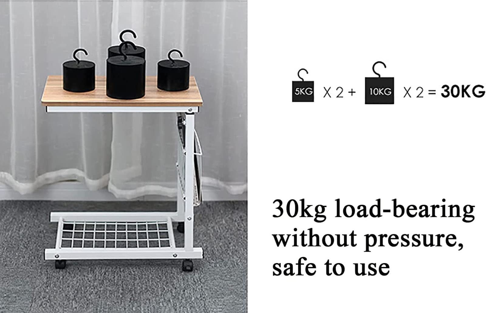 Tavolino Servipranzo Tavolino da Letto con Ruote, Tavolo da letto regolabile, scrivania per laptop con rotelle, tavolino da divano con ripiani di stoccaggio, tavolo da pranzo mobile, per il lavoro a c