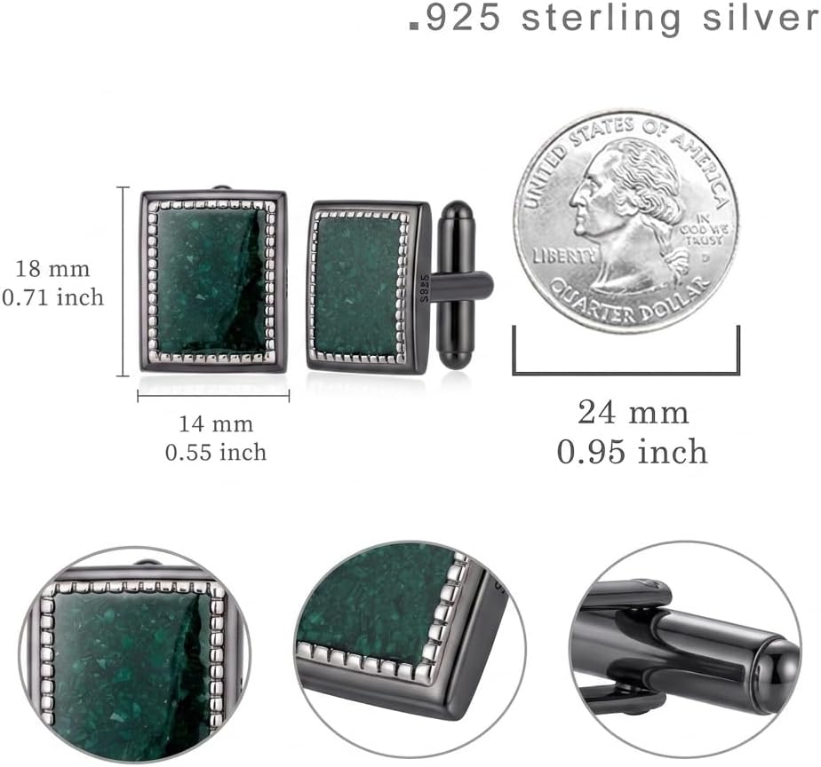 Black Cufflinks for Men S925 Sterling Silver Malachite Cuff Links Mens Wedding Father's Day Jewelry Gifts for Men Women