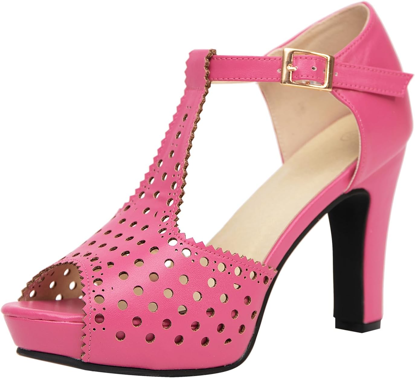 getmorebeauty Women's Vintage Heeled Sandals Suede Ankle T Straps Dress Block High Heel Sandals Women Shoes