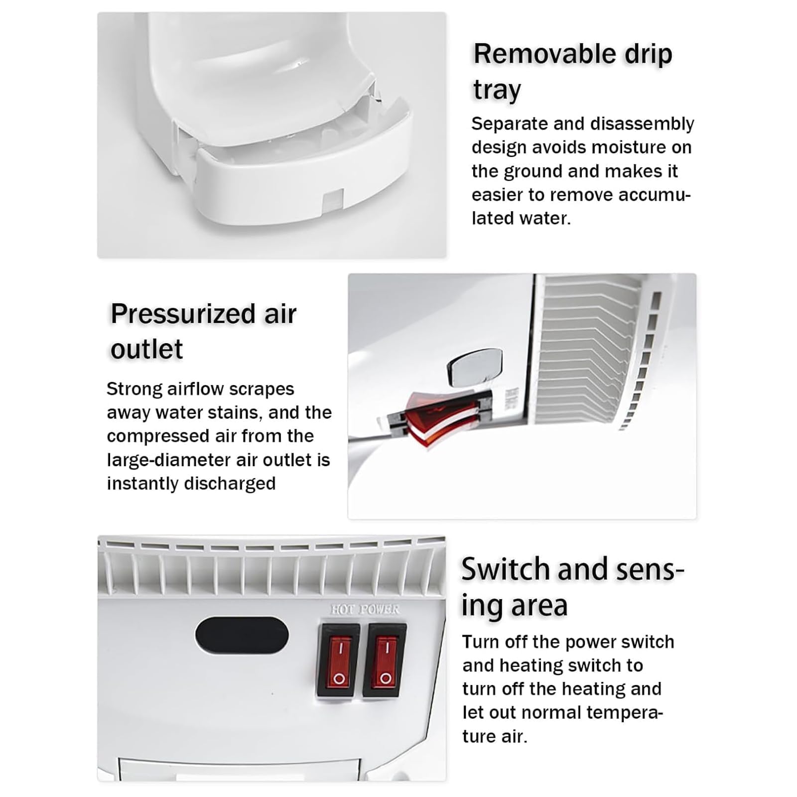 Secador de manos comercial de alta velocidad, capacidad de 1500 ml con aire caliente y frío, sensor inteligente, ahorro de energía y bajo ruido, secador automático de pared para hotel, restaurante
