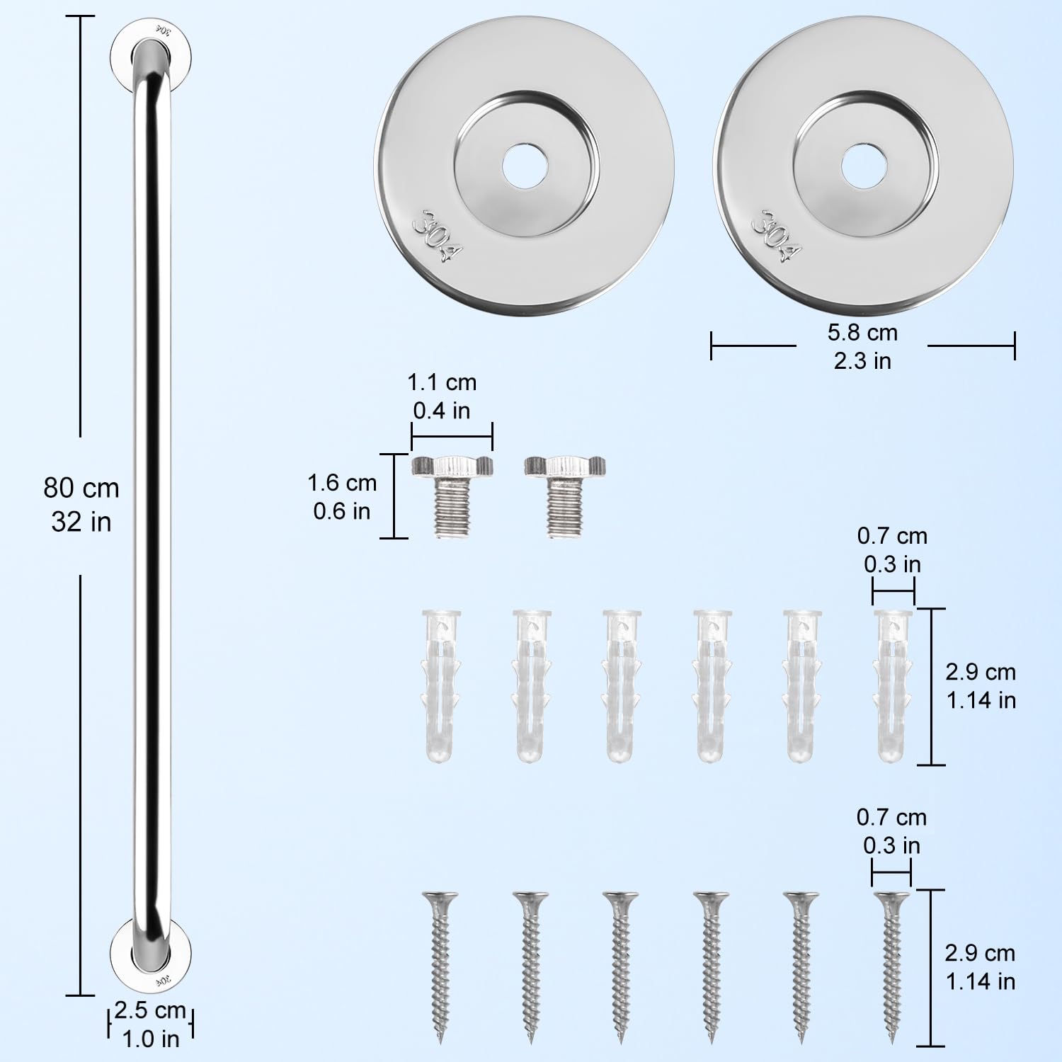 YF Barra de Seguridad para Baño, Acero Inoxidable (paquete de 2) Manija de Ducha, Pasamanos de Seguridad para Bañera, Ducha, Inodoro, 80 cm