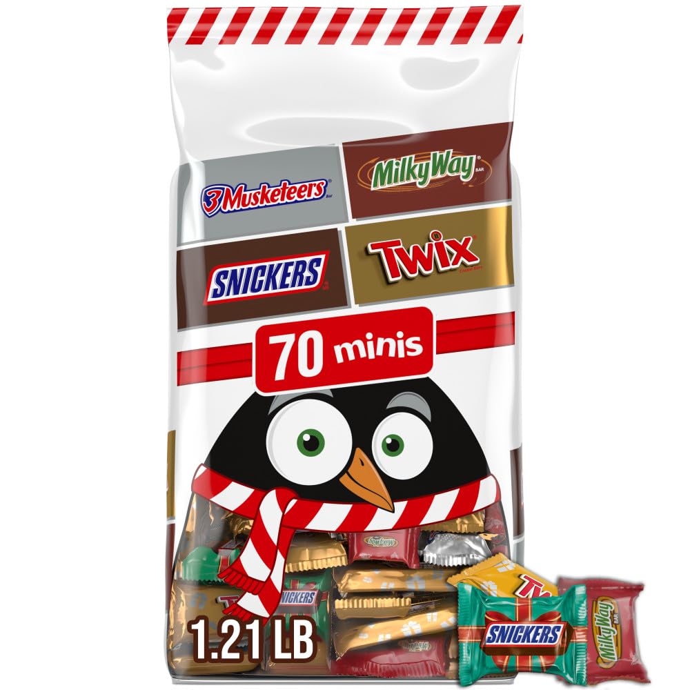 SNICKERS, TWIX, MILKY WAY & 3 MUSKETEERS Minis Milk Chocolate Candy Variety Pack, Individually Wrapped Christmas Candy Stocking Stuffers, 70 Ct Bulk Bag