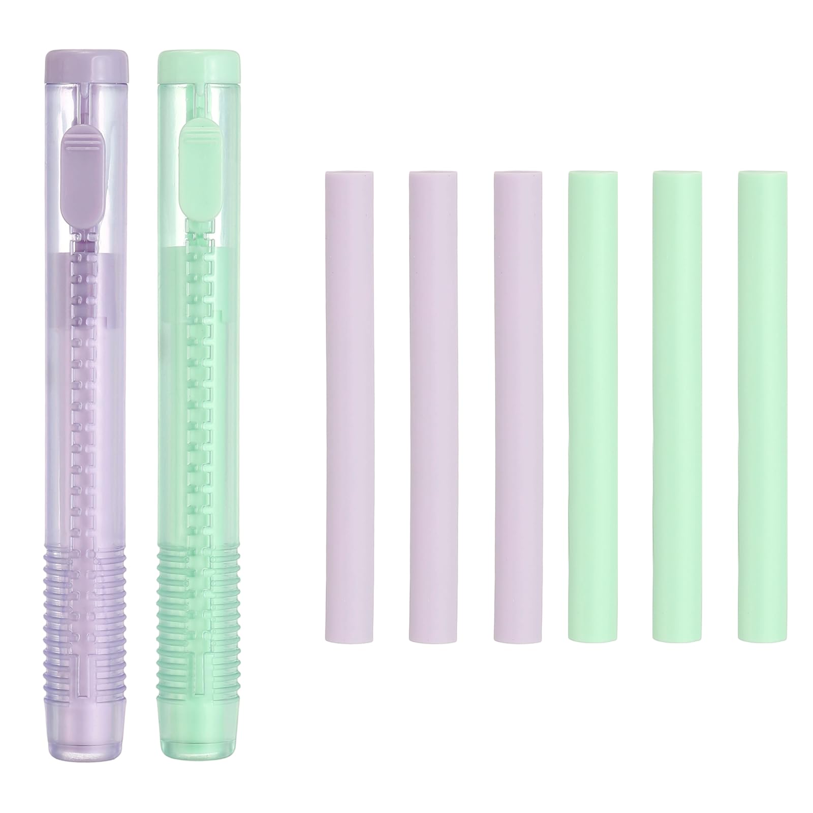 PATIKIL 8 Pack Erasers, Sliding Retractable Eraser Push Pull Cute Pencil Erasers Soft Large Easy to Clean with Plastic Sleeve for Sketching Drawing Artists Teacher Pencils,Purple Green TPE — image 1