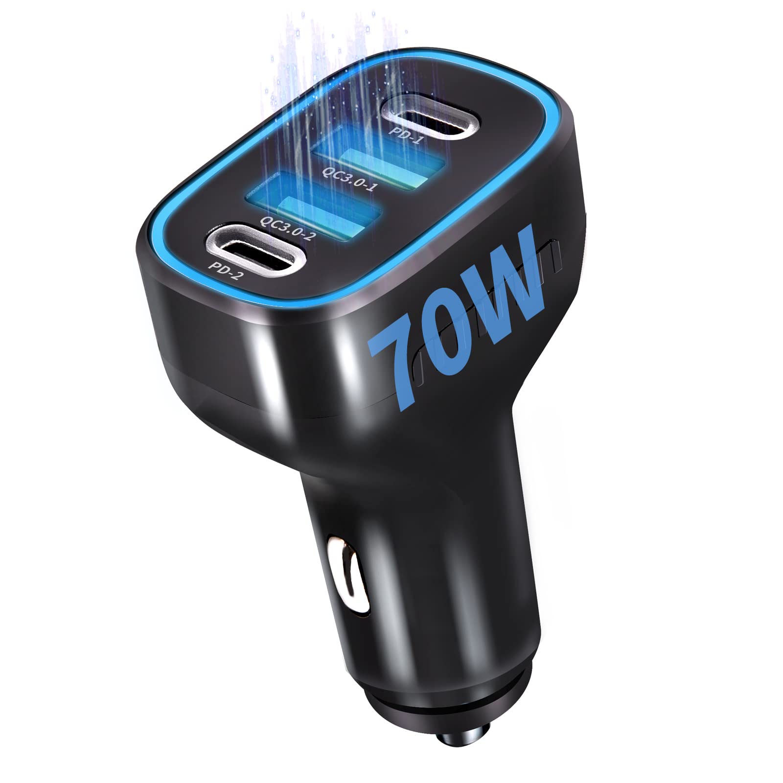 USB C Car Charger, 4 Ports 70W [ PD 30W&QC3.0] Super Fast Mini Car Charger Adapter, USB Car Charger Compatible with iPhone 14 Pro Max/Pro/Samsung Galaxy 22/Google Pixel, Cigarette Lighter USB Charger