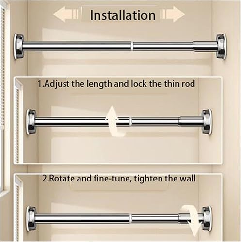 Miniatura 8 de Barra de armario de acero inoxidable para colgar ropa, soportes extensibles de poste de armario, barra de ropa para cortinas de baño, ventanas de