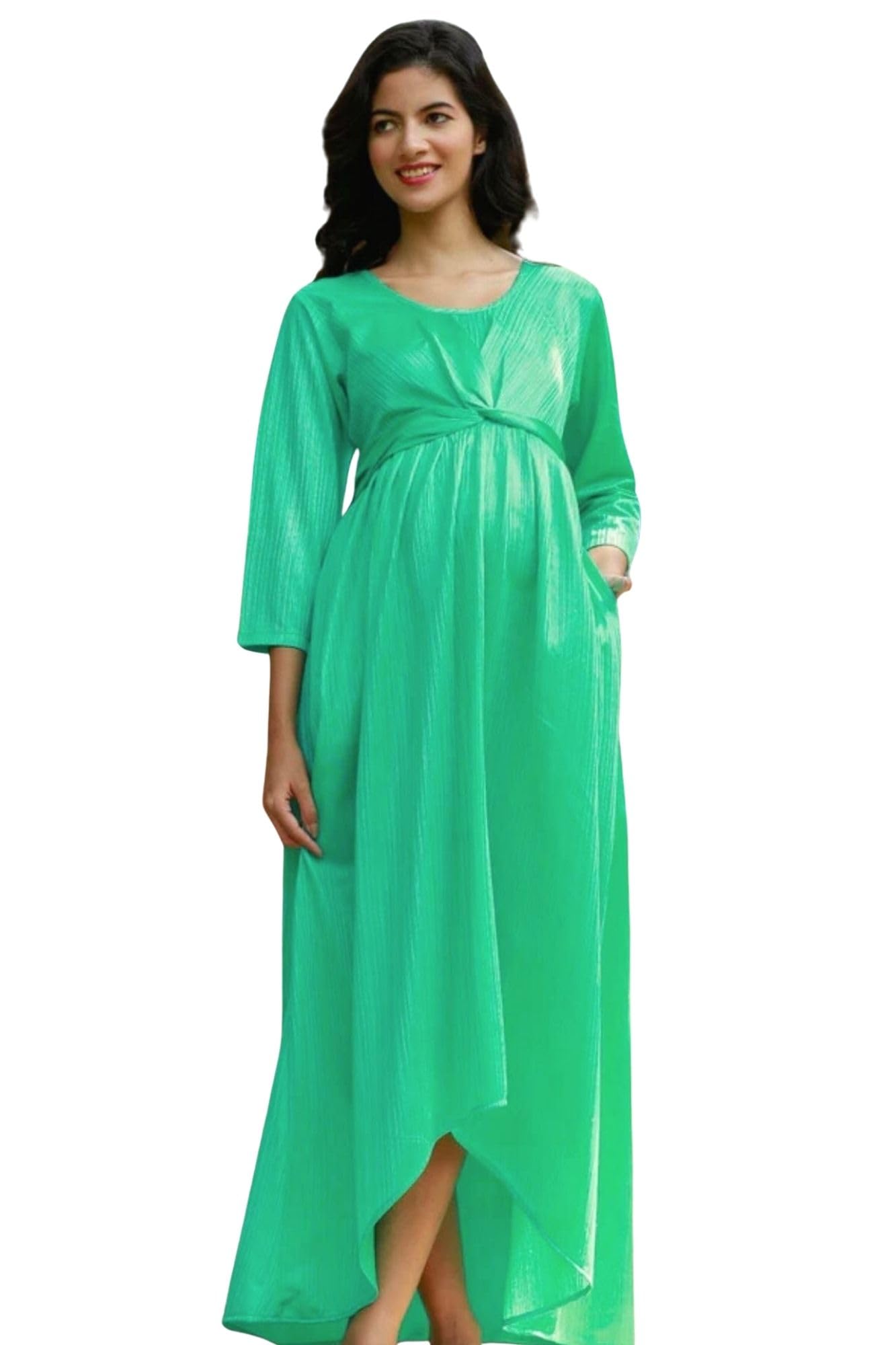 momzjoy Adorable Seafoam Green Maternity Hi-Low Knot Dress-picture-12