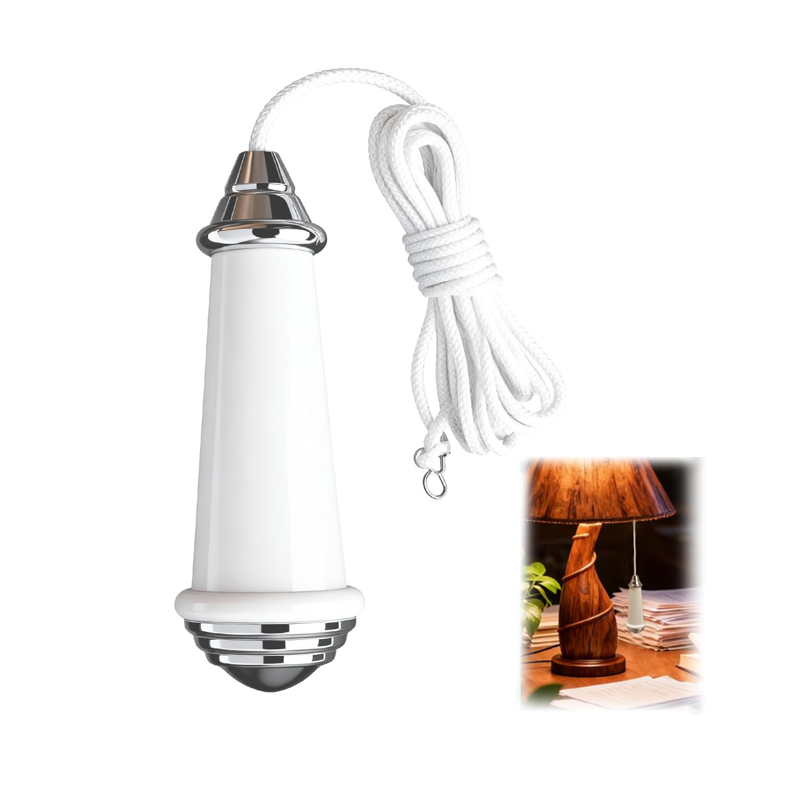 Piaeny Bathroom Light Pull Cord Switch, Pull Cord Handle, 1.5m White Nylon Cord, 45g Lightweight, Easy to Install White Aluminum Alloy Handle for Bathroom Lighting Control Ceiling Lights Fan Switch