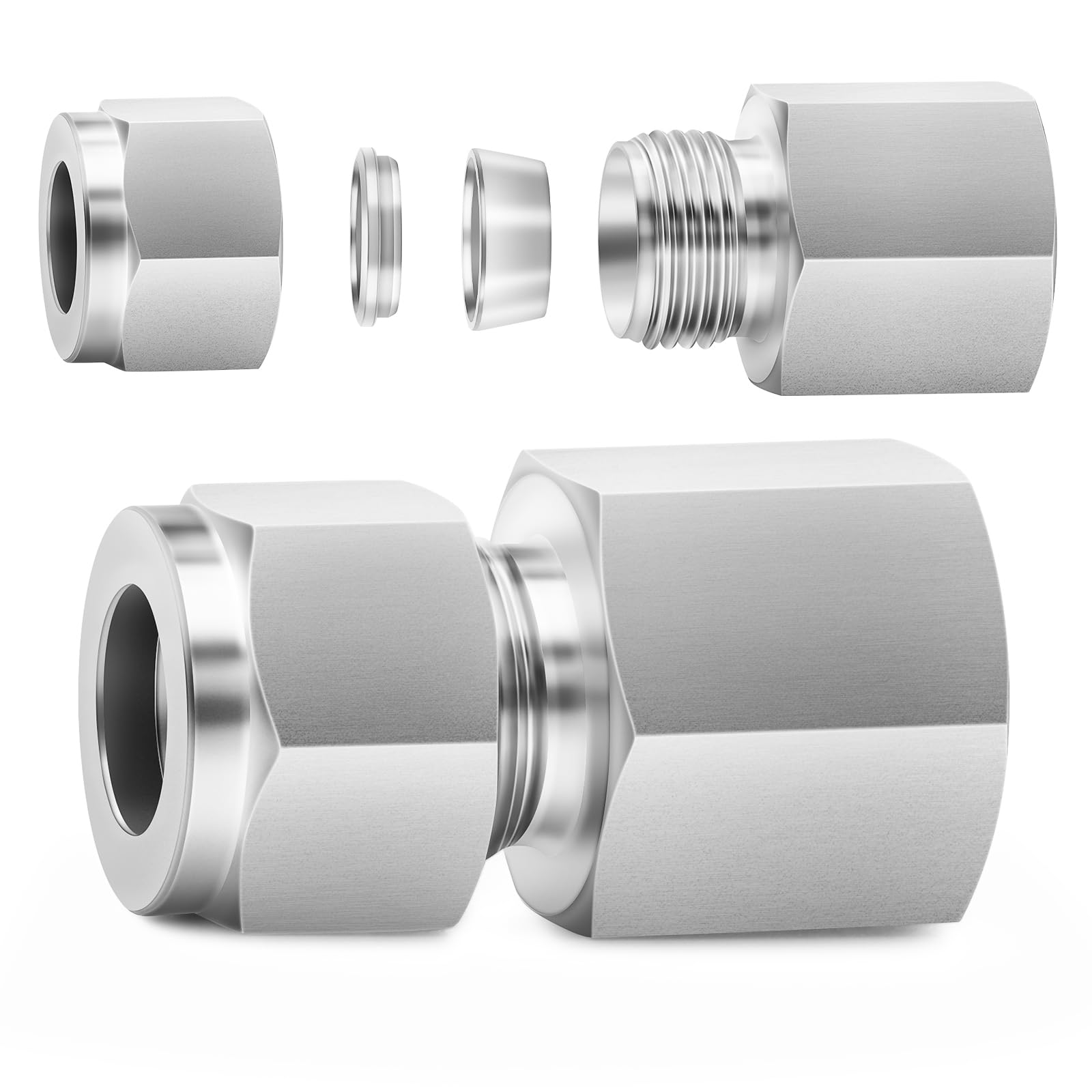 ChillWaves 304 Stainless Steel Compression Tube Fitting, 1/2" OD x 1/2" NPT Female Compression Union Connector(2-PACK)