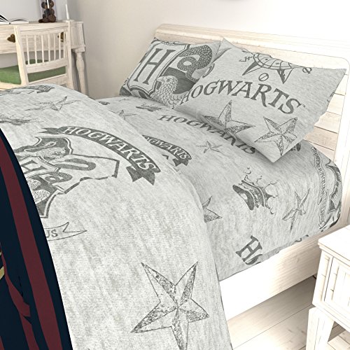 Image of Jay Franco Kids Sheet Set with Fitted, Flat Sheets & Pillow Cover - Ultra-Soft Bedding with Pillowcase for Room Decor, Gray - Harry Potter, 4 Piece Full