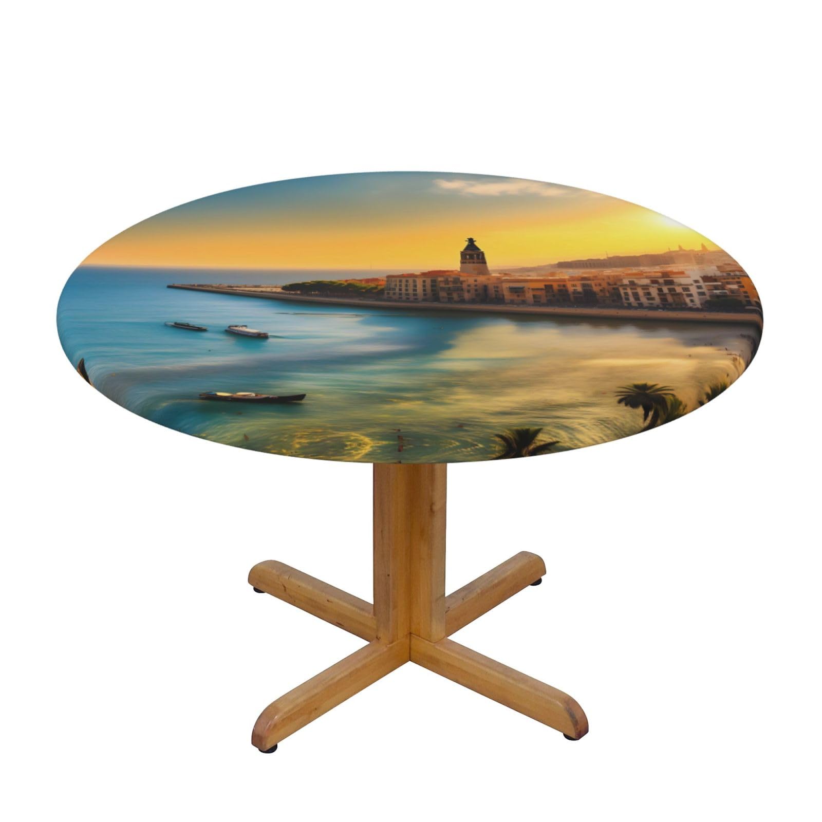 ZQYTGFDC Sunset in Barcelona S Decorative Round Tablecloth Waterproof Anti Stain Oil Proof Size for 40 50 inch