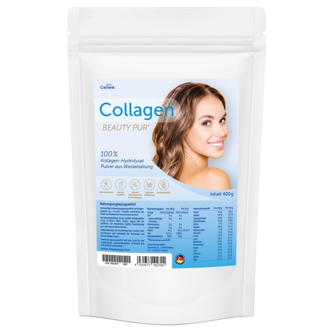 Collagen Pulver Beauty Pur – hoch bioaktives Kollagen-Hydrolysat, 400 g