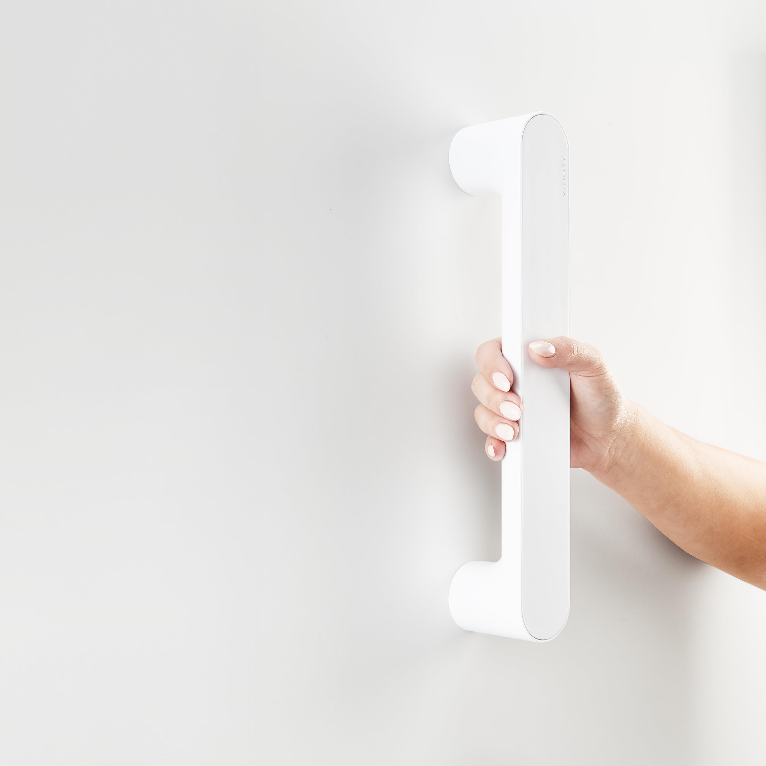Vitility Asidero de baño ID, barra de pared de seguridad para ducha bañera inodoro, ABS, capacidad 150 kg, barra recta 35 cm, blanco, con tornillos
