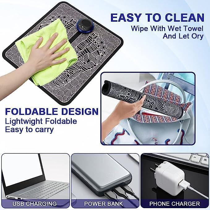 Image of Drumstone (𝐒𝐩𝐞𝐜𝐢𝐚𝐥 𝟏𝟓 𝐘𝐞𝐚𝐫𝐬 𝐖𝐚𝐫𝐫𝐚𝐧𝐭𝐲) EMS Foot Massager Pad with 8 Modes & 19 Intensity Levels, Portable Electric Muscle Stimulator Mat for Foot Relief, Home Office Use,