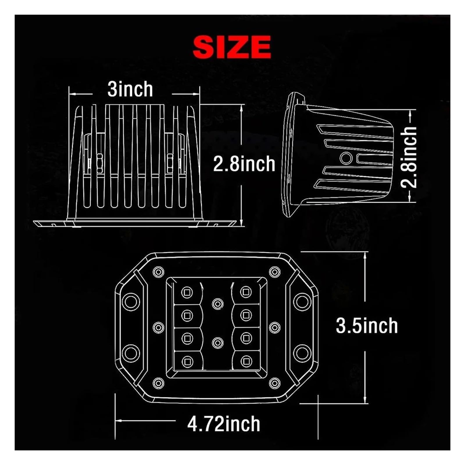 Luces Circulación Diurna Barra Luz LED Obra Montaje Empotrado 2x5 Pulgadas Todoterreno 12V 24V 40W Cápsulas Haz Puntual Para Coche Camión Atv Faro Para Jeep(2 pcs)