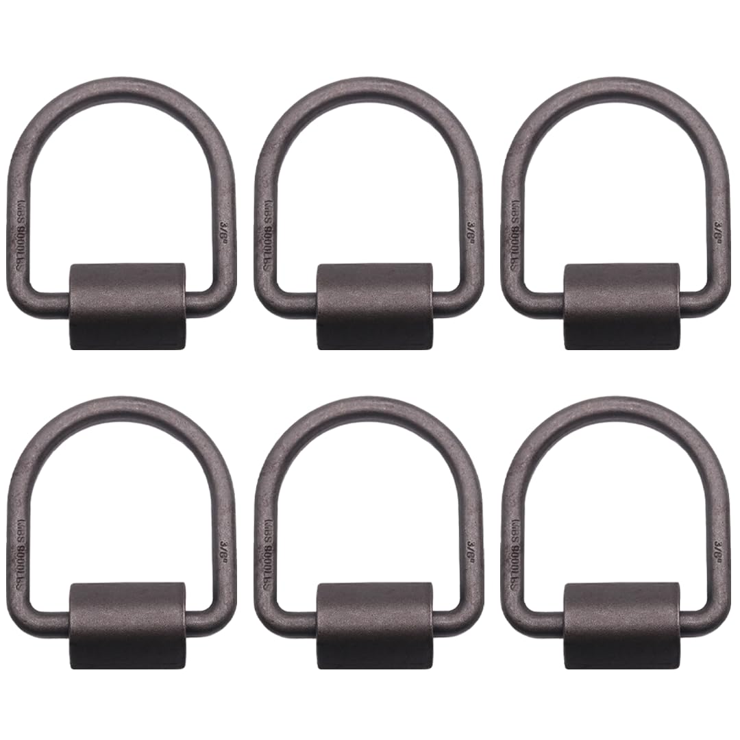 Boxer 3/8” Weld-On Heavy Duty Forged D Rings, 6 Pack 9,000 Pounds, Raw Finish, for Flatbeds Tie-Down Anchor