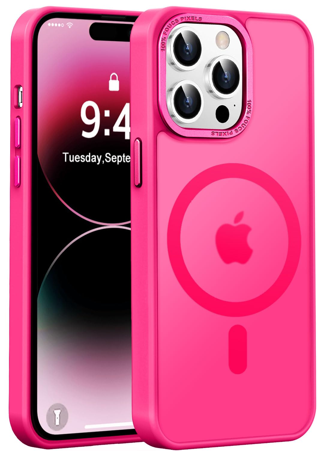 Newfuture Designed for iPhone 14 Pro Max Case with Magnetic [13 FT Military Drop Protection] [Compatible with Magsafe] Slim Translucent Matte Shockproof with Anti-Fingerprint Phone Case, Hot Pink