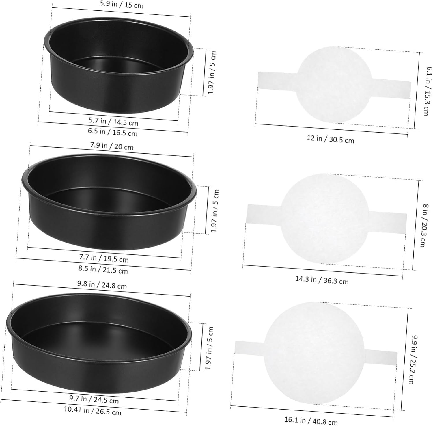 Cabilock 3 Pcs Deep Round Baking Pans Nonstick Cake Molds with Parchment Papers for Layered Cakes Baking Supplies