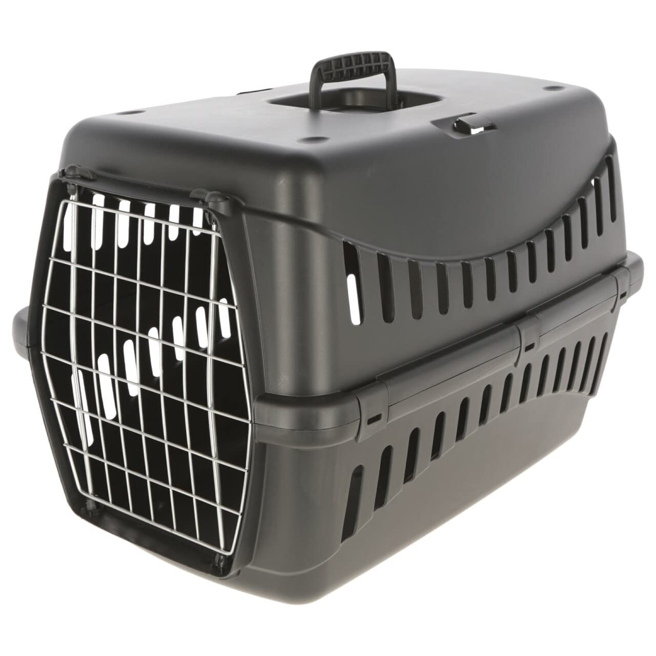 Kerbl Pet Transportbox Expedion ECO, 58x38x38cm, schwarz, für Tiere bis 11kg, recycelter Kunststoff, Katzen und kleine Hunde, Tiertransport