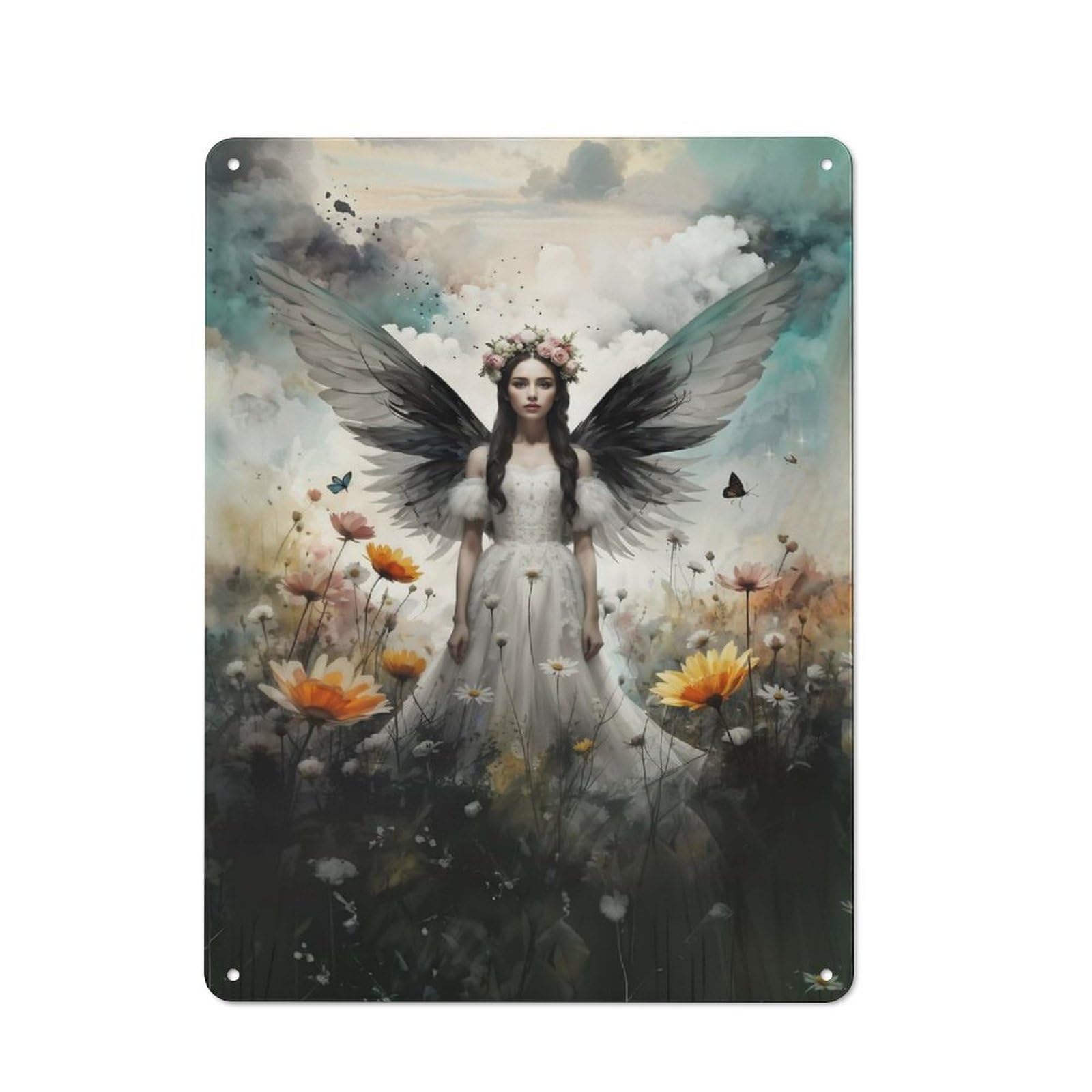 Junmoney Angel In Flower Field Retro Tin Sign 40X30cm For Workshop Wall, For Home Interiors And Metal Sign Collectors
