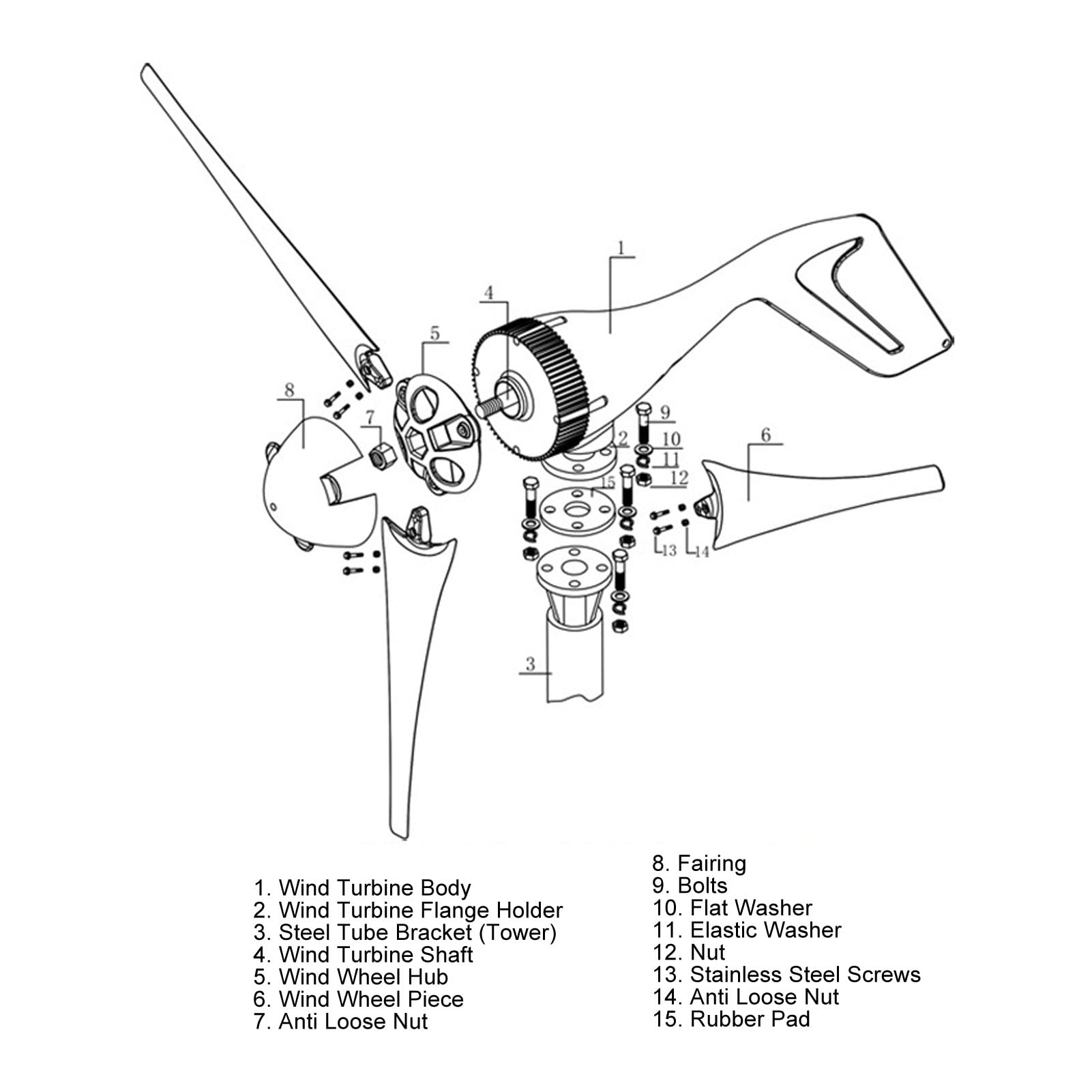 Ejoyous Generatore Eolico 400W Piccola Turbina Eolica con 3 Pale in Fibra di Nylon Generatore Trifase a Magneti Permanenti Bassa velocità di Avvio Imbardata Automatica per Uso Marino Fattoria (DC24V)