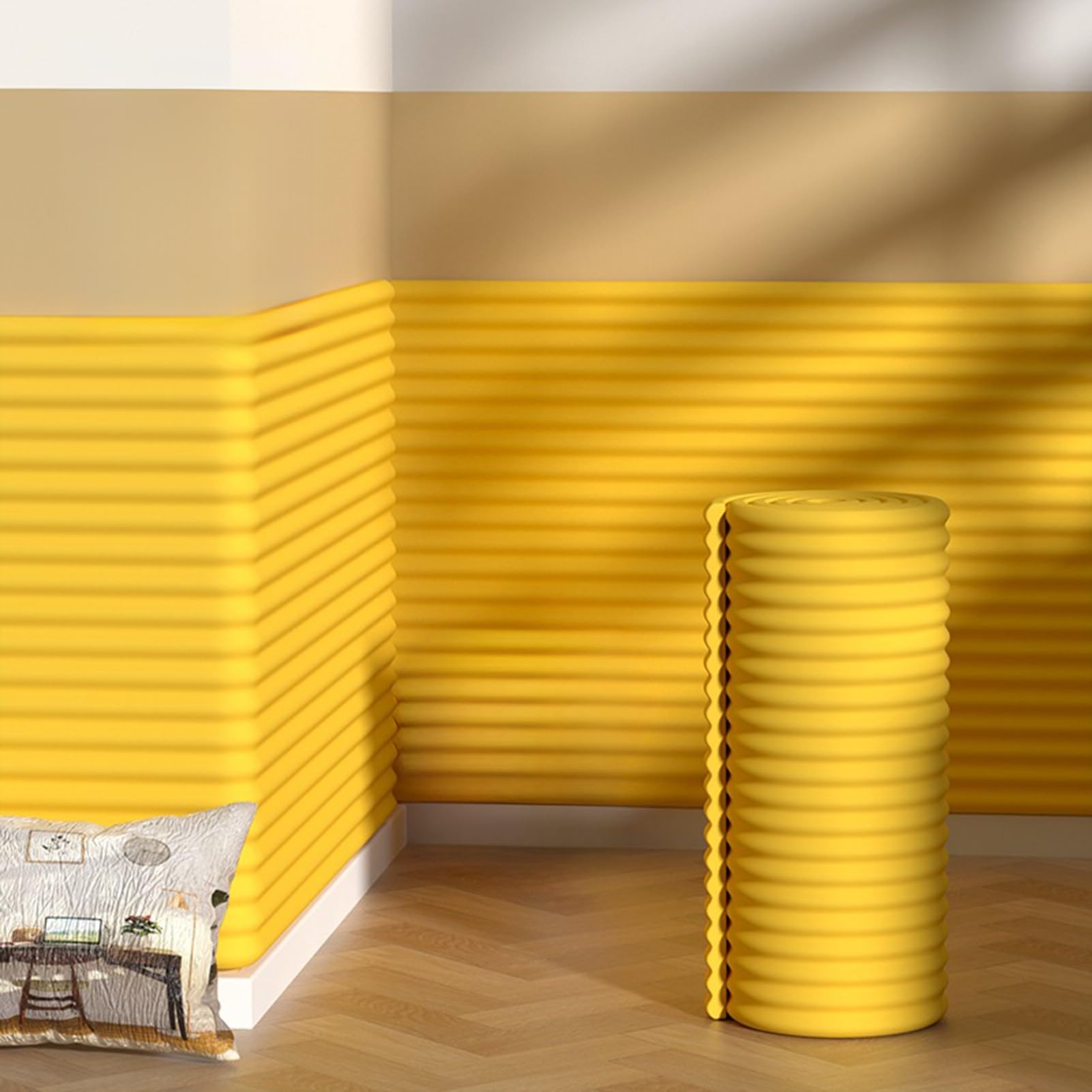 23.6" x 78.7" Padded Upholstered Wall Panels for Kids, Self-Adhesive, 3D Anti-Collision Wall Padding Cushion for Kids with Autism for Bedroom/Playroom/Headboard, Peel and Stick(Yellow)