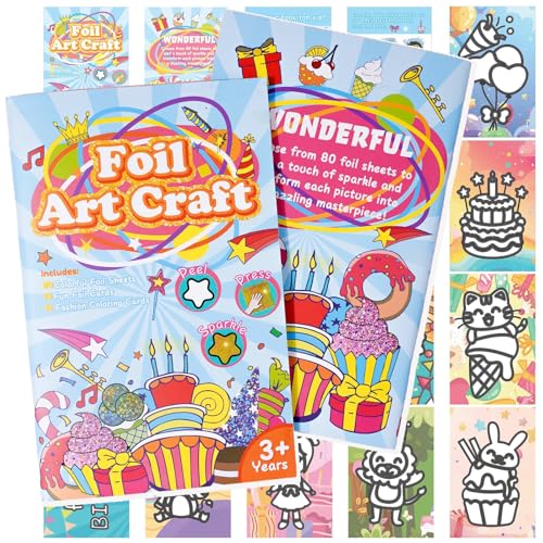 Folienkunst Kinder Set Geburtstag Foil Art Bastelbuch DIY Kreativset ab 3 Jahren Bastelset für Mädchen und Jungen Reisespielzeug Geschenkidee