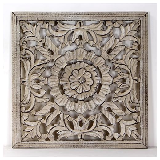 -Mandala de Pared, Fabricada artesanalmete en España, tamaño 40x40 cm, Modelo GR93. Forma Cuadrada (Blanco Piedra)