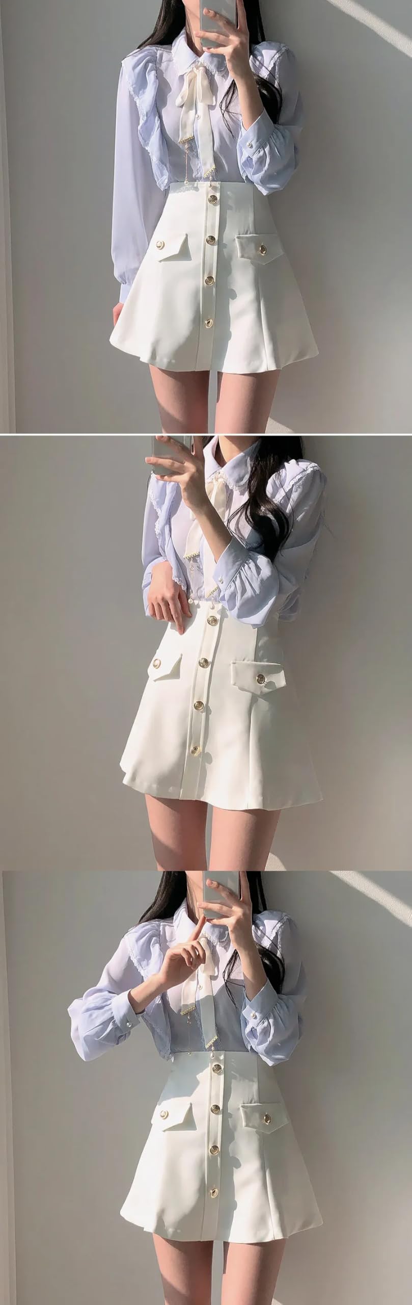 Camisas formales con volantes y pajarita para mujer