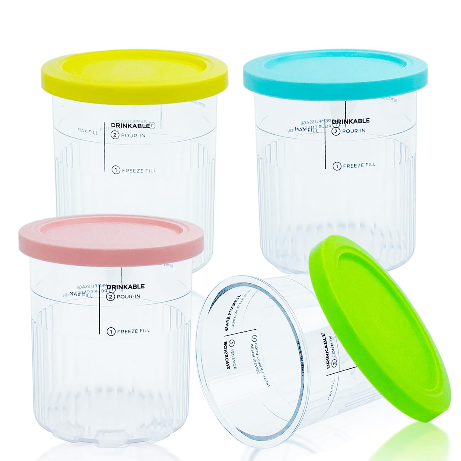 4 Contenitori Per Gelato Fatti In Casa Con Coperchio Per Ninja Creami | Coppe Di Ricambio In Policarbonato, Senza BPA, Per Serie NC500 E NC501 - 4