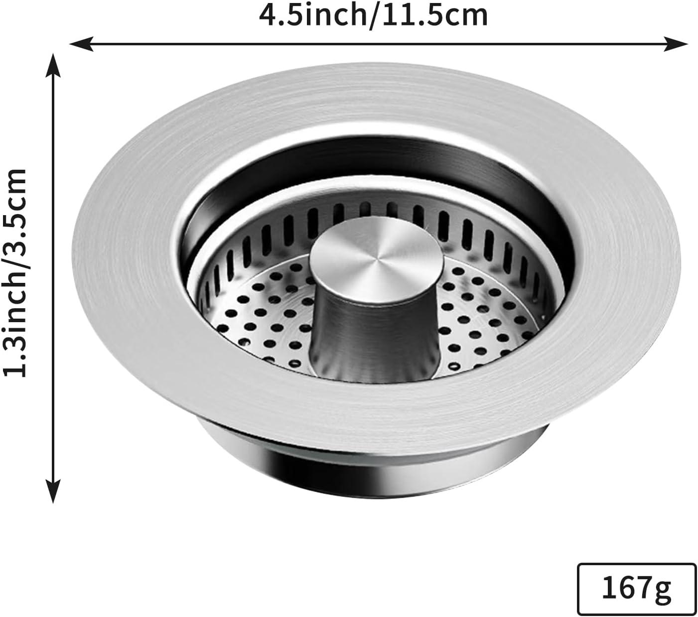 3 in 1 Kitchen Sink Drain Strainer Kitchen Sink Stopper with an Extra Basket Strainer, Pop Up Stainless Steel Kitchen Drain Plug for Home Bathroom (Silver)
