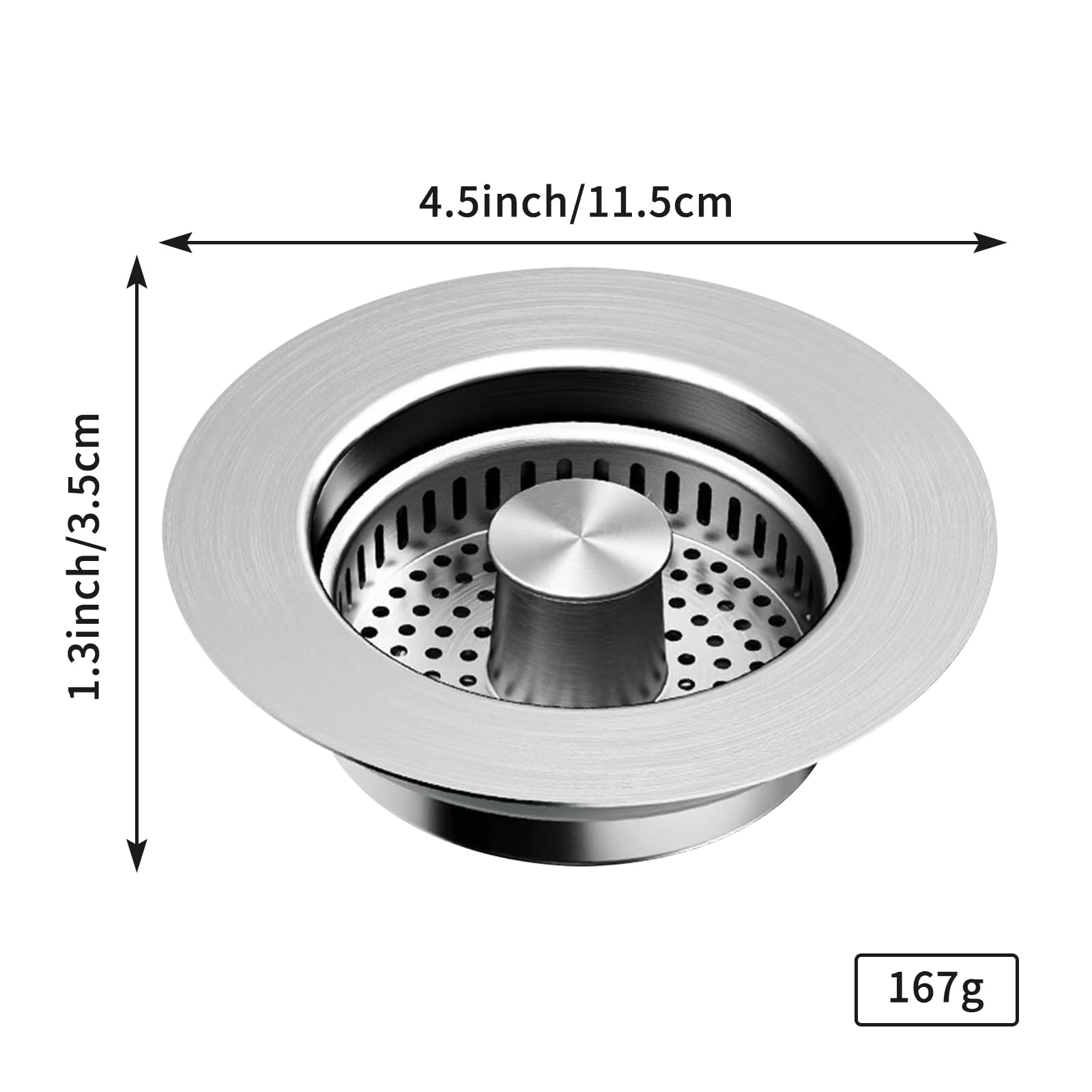 Condition photo showing New/Like New for 3 in 1 Kitchen Sink Drain Strainer Kitchen Sink Stopper with an Extra Basket Strainer, Pop Up Stainless Steel Kitchen Drain Plug for Home Bathroom (Silver)