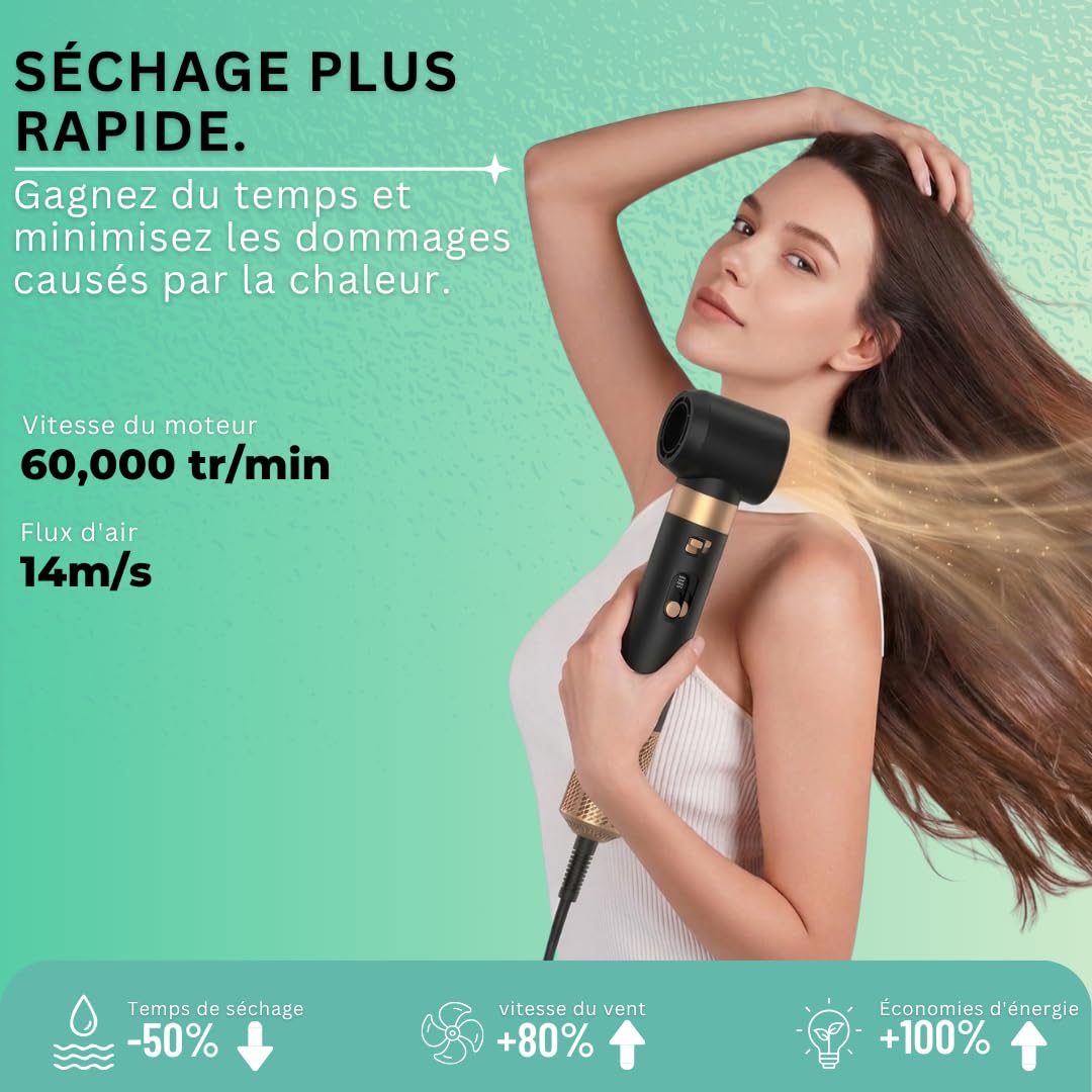 Brosse soufflante 6 en 1, Hair Styler 1000W Sèche Cheveux Multifonction, Brosse coiffante et lissante, volumisante, Air Boucleur, Gant inclus, Technologie Ionique, Cadeau Femme