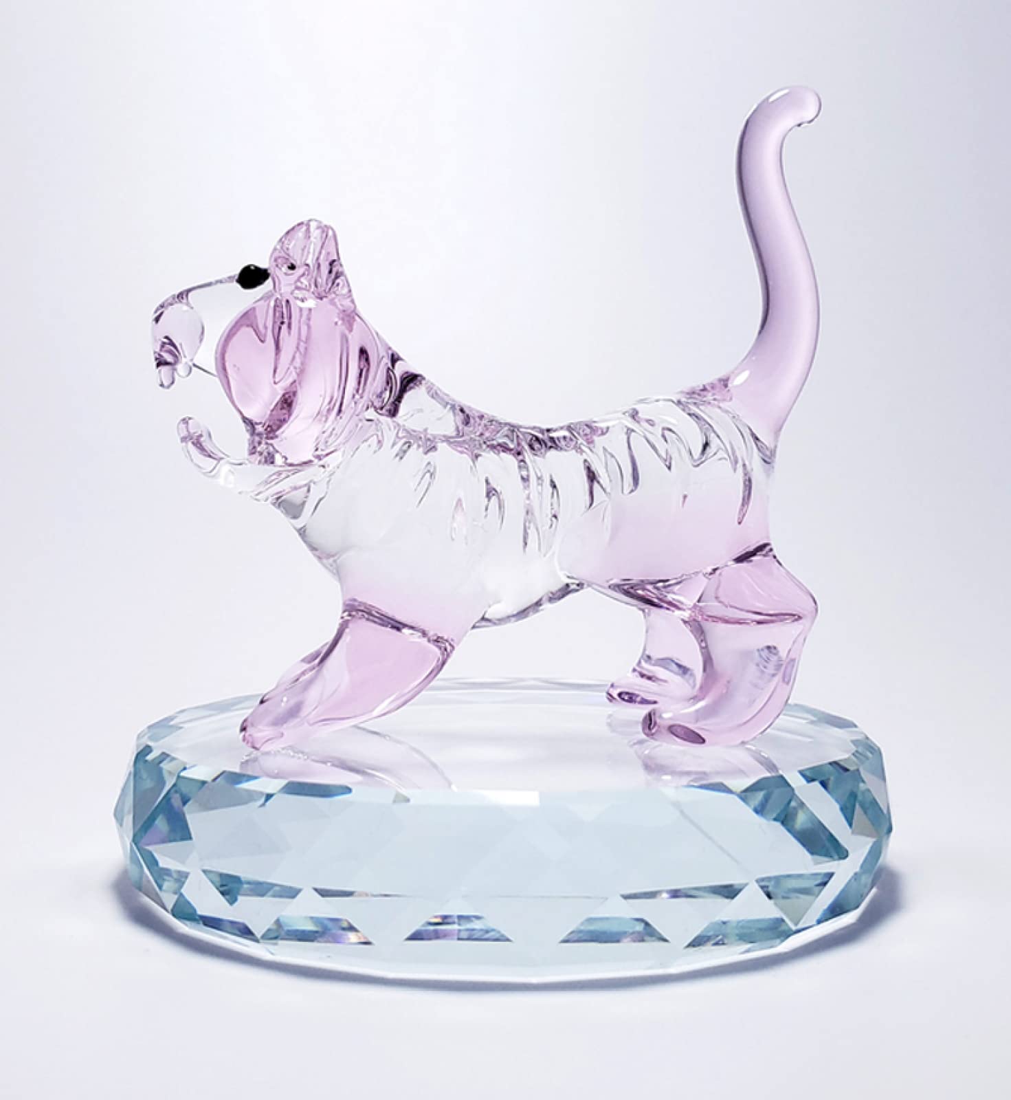 Ornamenti di cristallo Tigre rosa con base Figurina animale in vetro artificiale Regalo di nozze di compleanno fatto a mano Tavolo da pranzo vivente Decorazioni per la casa