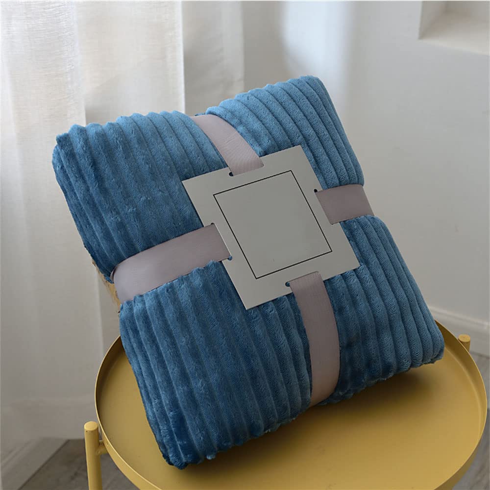 ENEN Ribbed Cord Faux Throw Blanket Fur Coral Fleece Sofa Bed Throwover Soft Touch Blanket Stripe Flannel blanket for Sofa Bed Office Use (180x200cm,Sky blue)