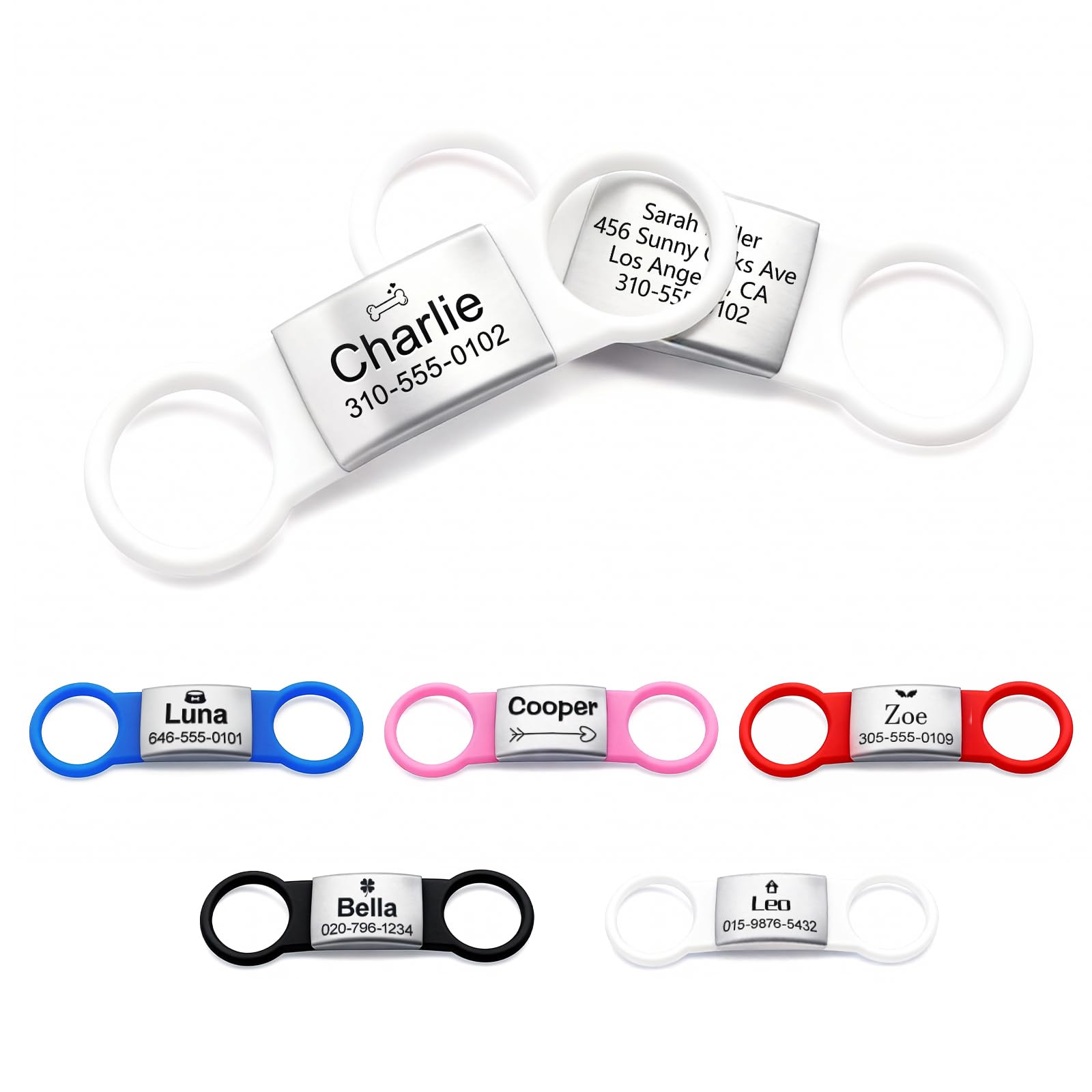 Dog Tags for Pets Engraved UK - Personalised Dog Tag with Any Text, Deep Engraved Silent Dog Name Tag, Slide on Silicone Dog ID Tag for Dogs, Dog Tags for Pet Collars (White, S)