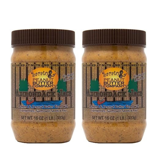 Saratoga Peanut Butter Company Adirondack Jack - Mezcla de almendras y maní con arándanos, lino, canela, miel, semillas de girasol. Tarro de 16