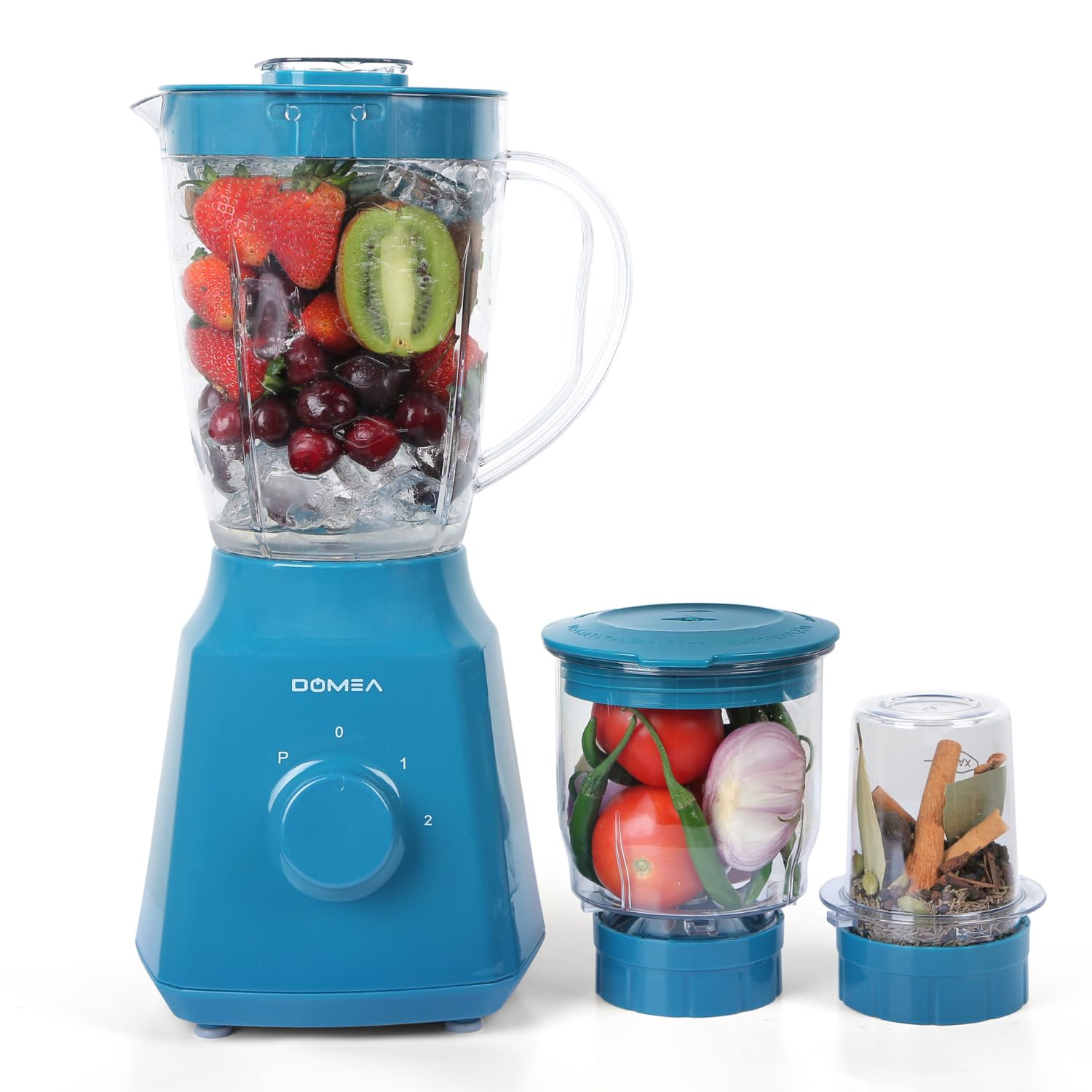 DOMEA 3-in-1 Blender, Chopper & Grinder, 1.5L Capacity, 300-350W Power, PC Unbreakable Jar, Stainless Steel Blades, Overheat Protection, For Smoothies, Protein Shakes, Milkshakes & Food preparation