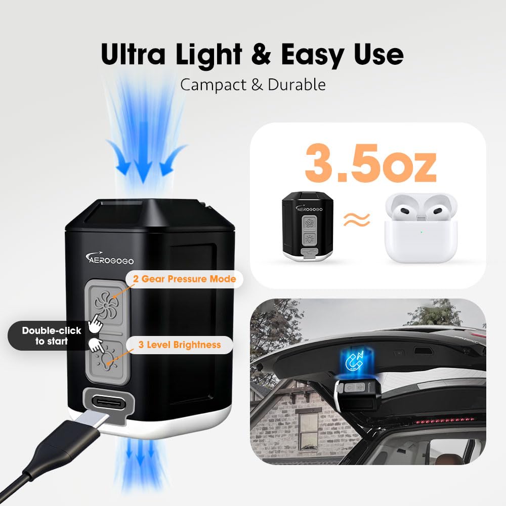 Aerogogo GIGA Pump 4 Mini Luftpumpe 4.2kPa mit Camping Laterne Tragbare Luftpumpe, Wiederaufladbare Luftpumpe Kann Deflation, Reise Inflator für Luftbett Matratze, Schwimmringe, Vakuumbeutel