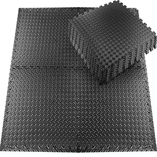 StillCool Puzzle Exercise Floor Mat, 12 Tiles Total 48 Square Feet EVA Interlocking Foam Tiles Exercise Equipment Mat with Border - for Gyms, Yoga, Outdoor, Kids (Black)