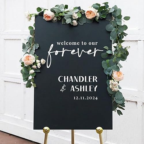 Miniatura 6 de Calcomanía de vinilo para pared bienvenida a nuestro siempre 14 x 145 pulgadas calcomanía de moda de pareja casada para boda recepción entrada