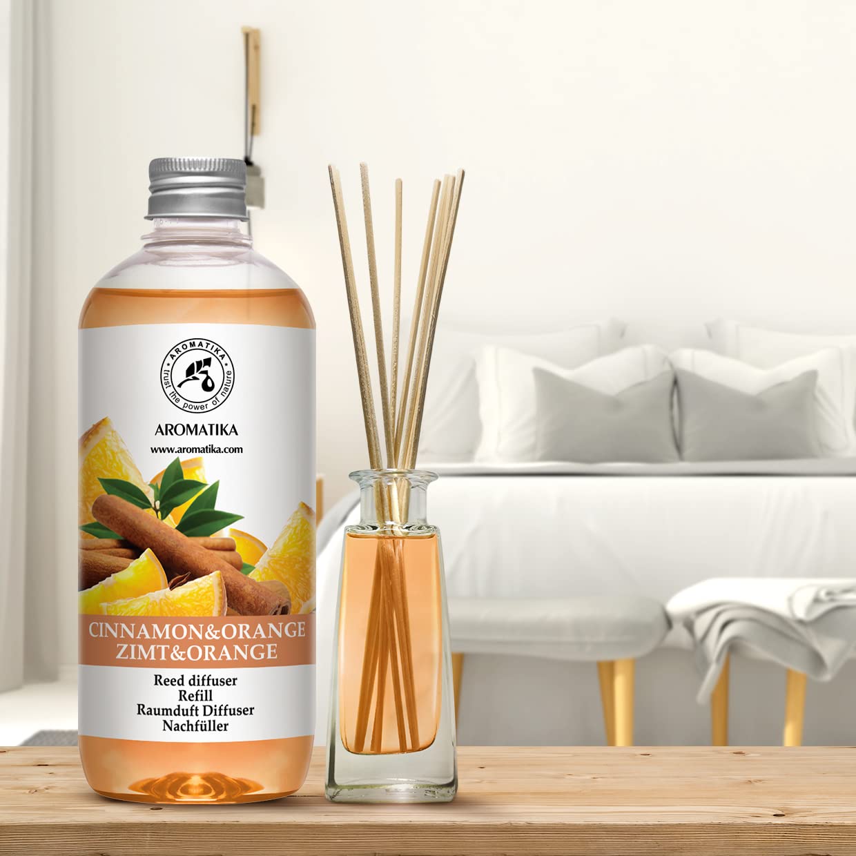 Cinnamon - Recambio de difusor de naranja de 17 onzas líquidas - Intensivo - Fragancia fresca y duradera - Bueno para aromaterapia - Spa - Aroma de Navidad - Difusores perfumados - Fragancia para el