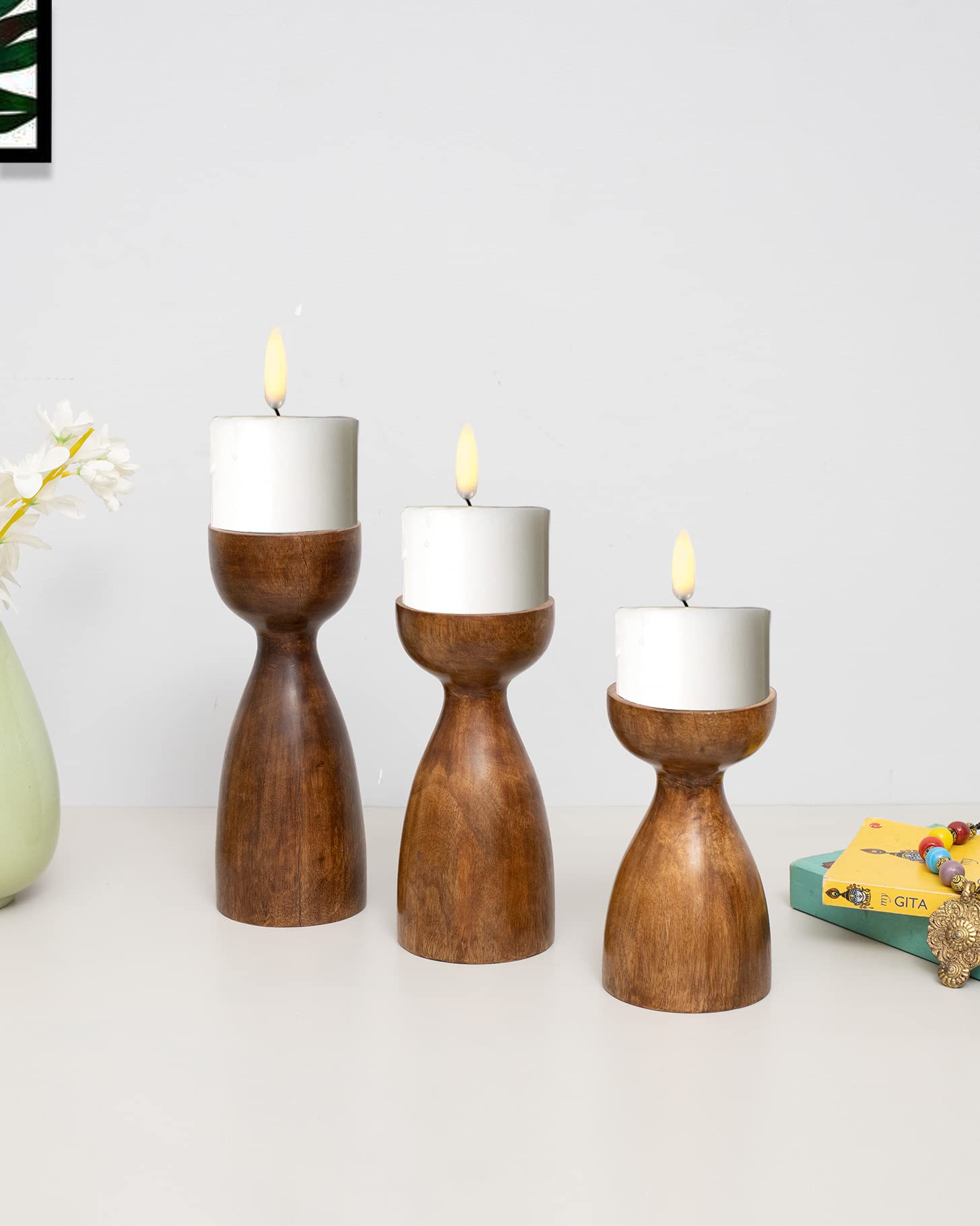 Homesake Wooden Candle Stand Set - Rustic Home Decor -7 Homesake Wooden Candle Stand Set - Rustic Home Decor -7
