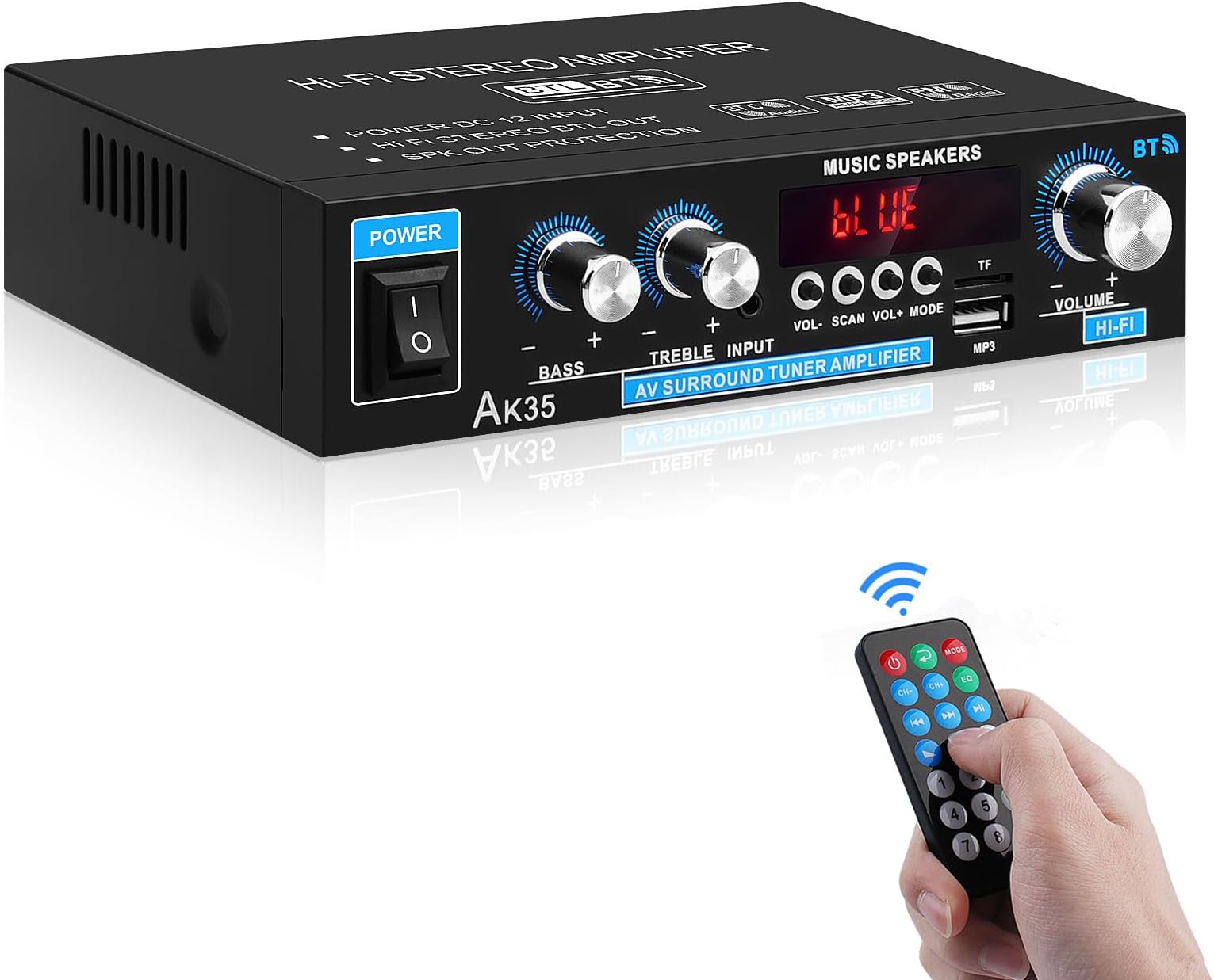 Amplificateur Bluetooth 50W 220V – 3 Modes, Hi-Fi, USB, FM, Avec Télécommande