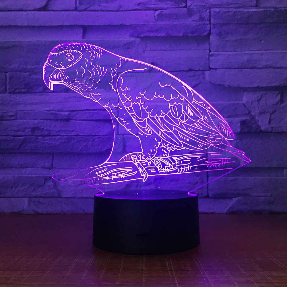 Lampada 3D Pappagallo Con 7 Colori LED E Interruttore Touch - Luce Notturna Decorativa USB, Effetto Illusione Ottica