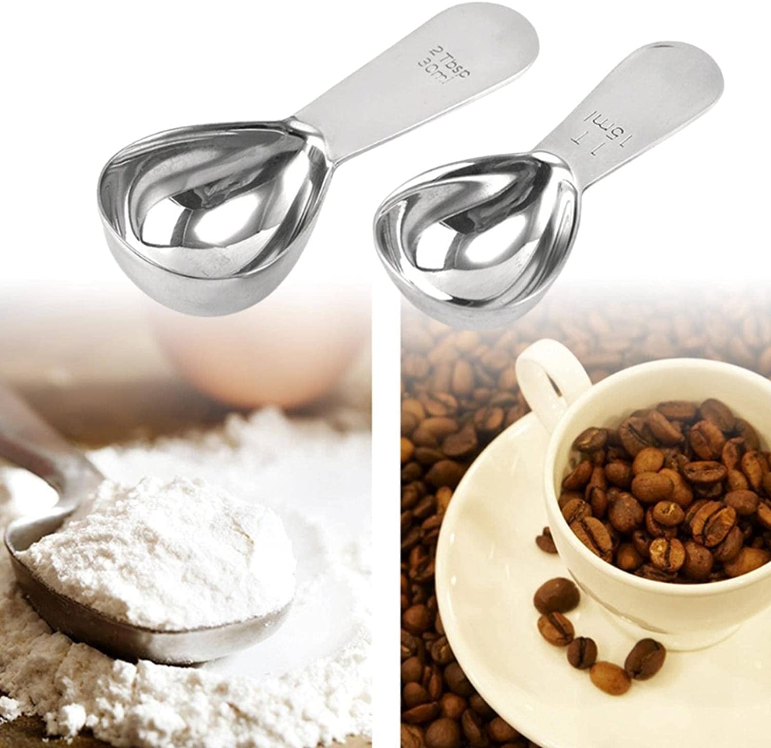 Löffel Restaurants 15/30ml Edelstahl Messkaffee Scoop Esslöffel Kurzer Griff Messlöffel Kaffee Tee Esslöffel Hause(30ml)