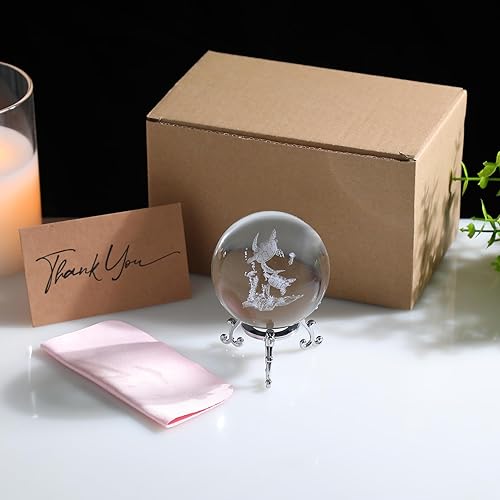 Miniatura 5 de Bola de cristal de tortuga marina láser 3D de 2.362 in, esfera de vidrio, pisapapeles, decoración del hogar, manualidades con soporte de metal